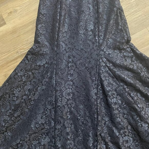 R & M RICHARDS‎ Womens Sz 6 PETITE Off-The-Shoulder Shimmer Lace Gown Navy Blue - Picture 7 of 13